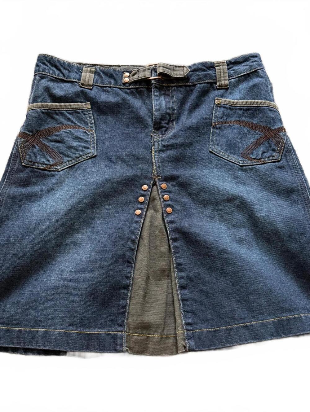 Vintage LOB Size 3 Denim A-Line Skirt Belt Buckle Y2K